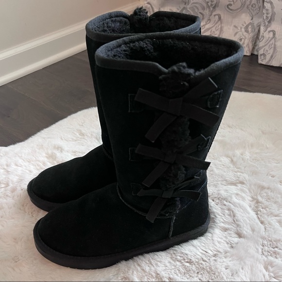 Koolaburra by Ugg Victoria Black Tall Bow Boots Size 5 - Picture 2 of 11